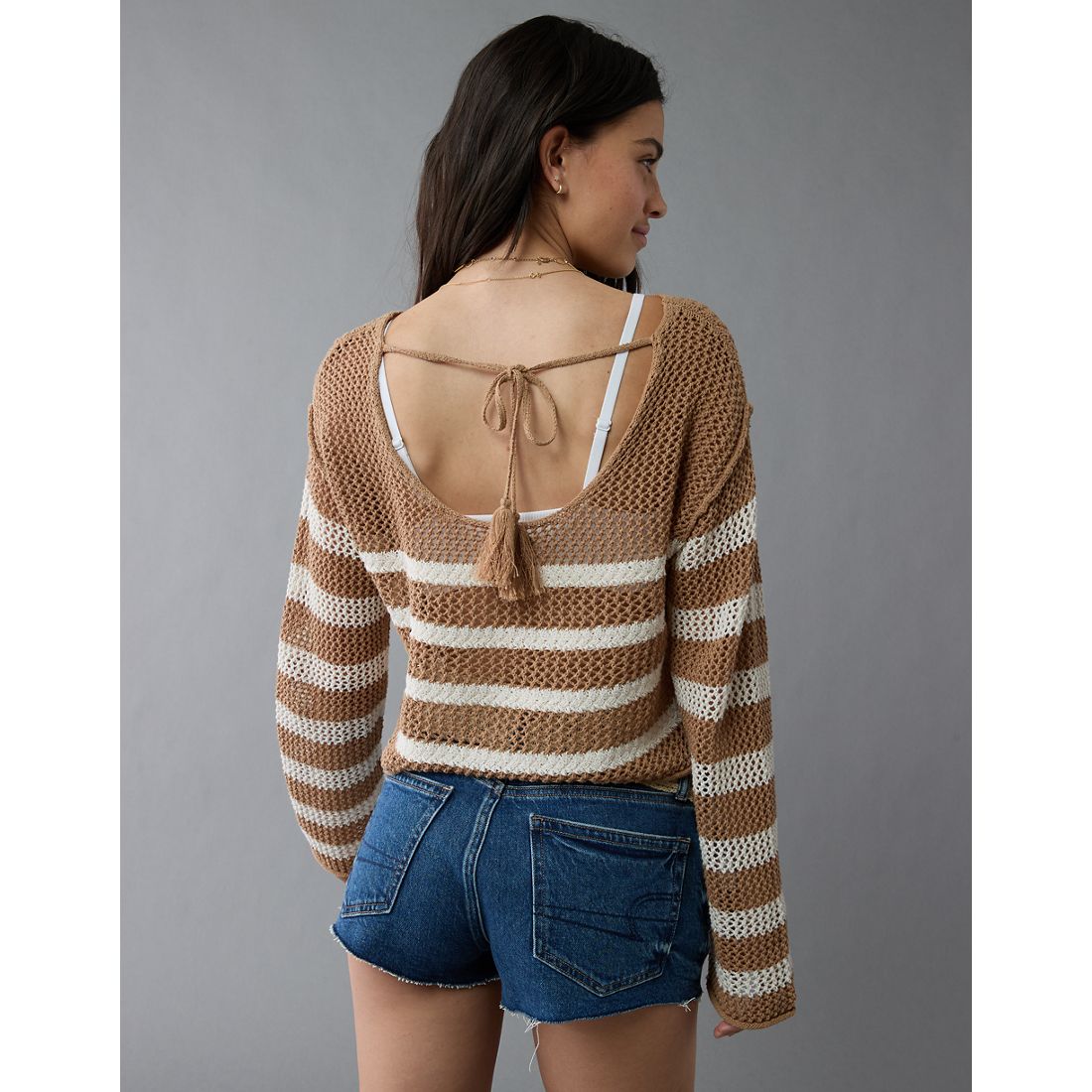 AE Off The Shoulder Crochet Sweater