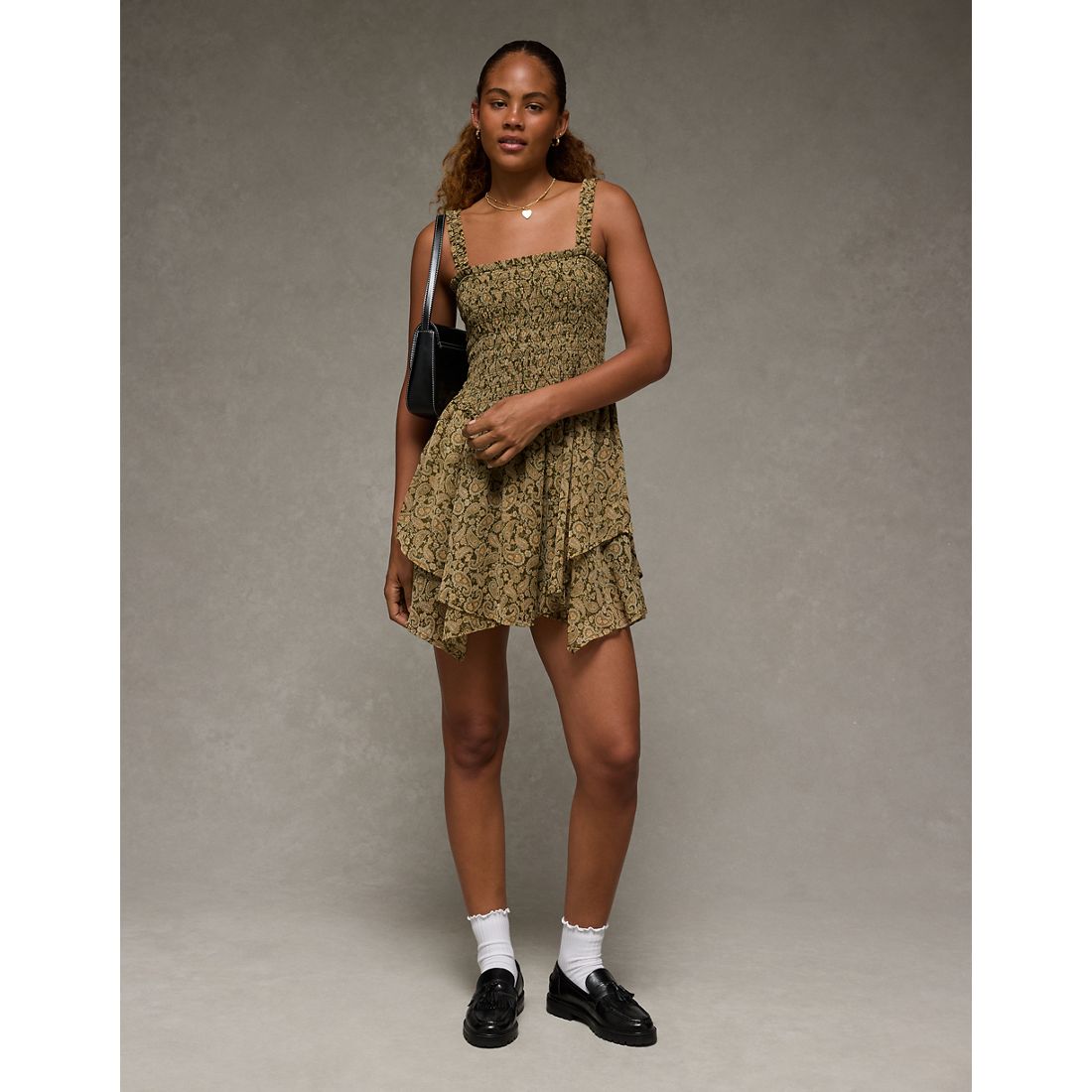 AE Handkerchief Hem Ruffle Floral Mini Dress