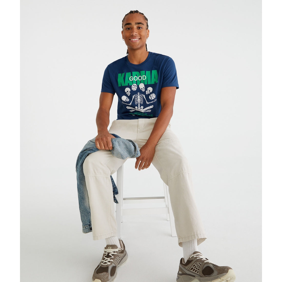 Aeropostale Mens' Good Karma Skeleton Graphic Tee