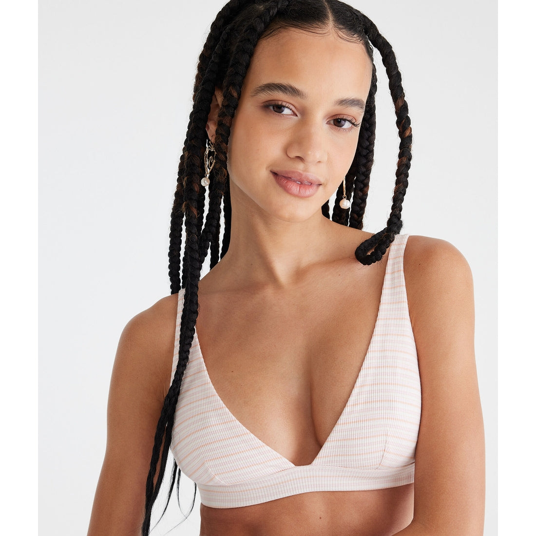 Aeropostale Womens' Multi Stripe Ribbed Plunge Triangle Bra