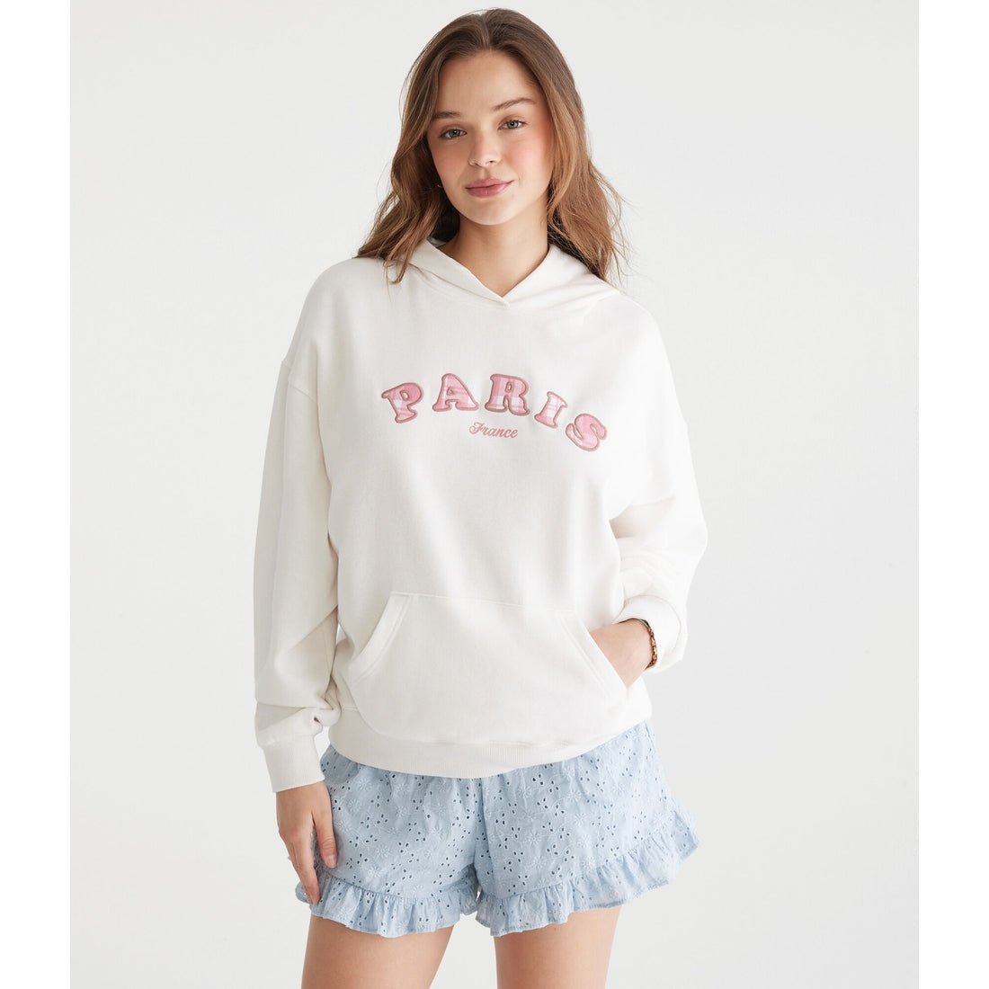 Aeropostale Womens' Plaid Paris Oversized Pullover Hoodie