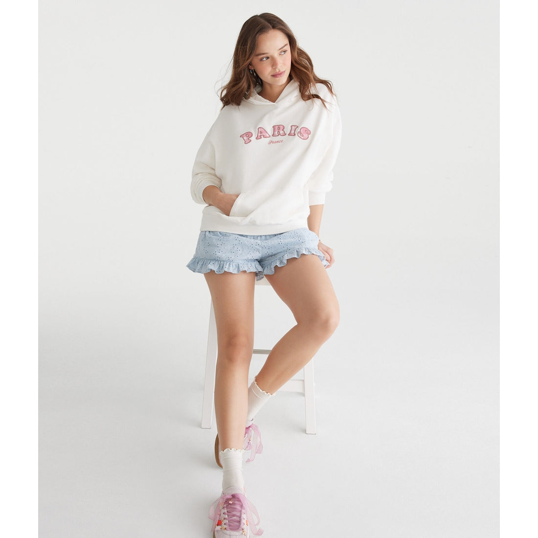 Aeropostale Womens' Plaid Paris Oversized Pullover Hoodie