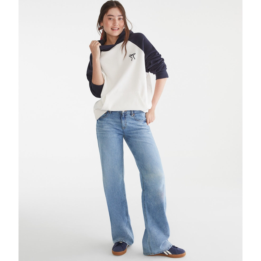 Aeropostale Womens' Bow Oversized Raglan Pullover Hoodie