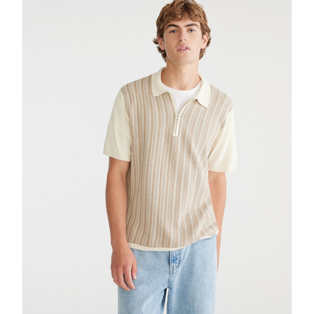 Aeropostale Mens' Vertical Stripe Quarter-Zip Sweater Polo