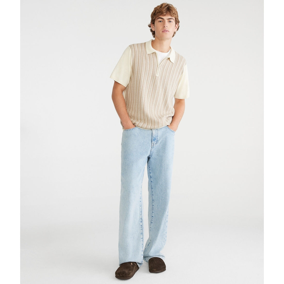 Aeropostale Mens' Vertical Stripe Quarter-Zip Sweater Polo