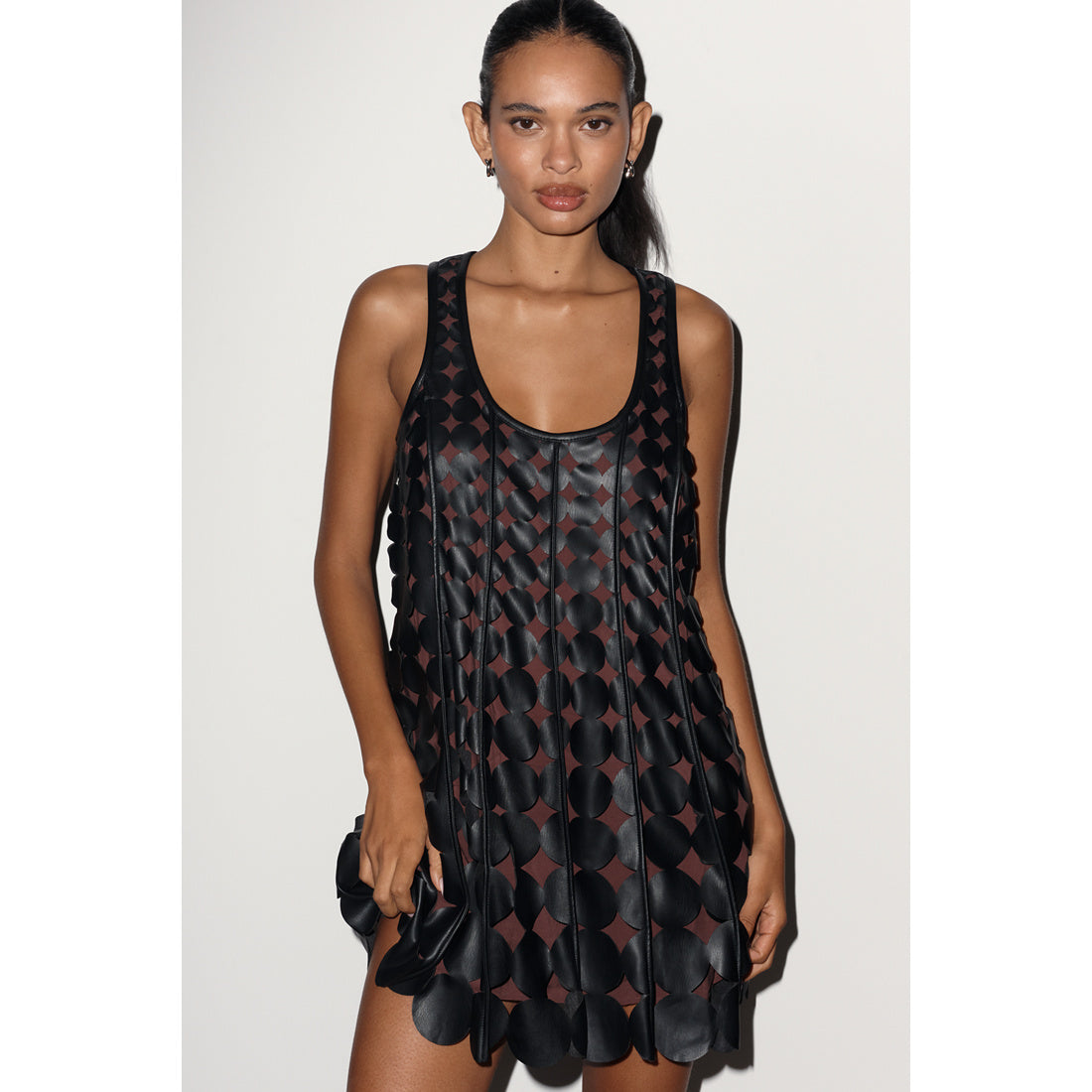 Faux-Leather Sleeveless Swing Dress by Maeve