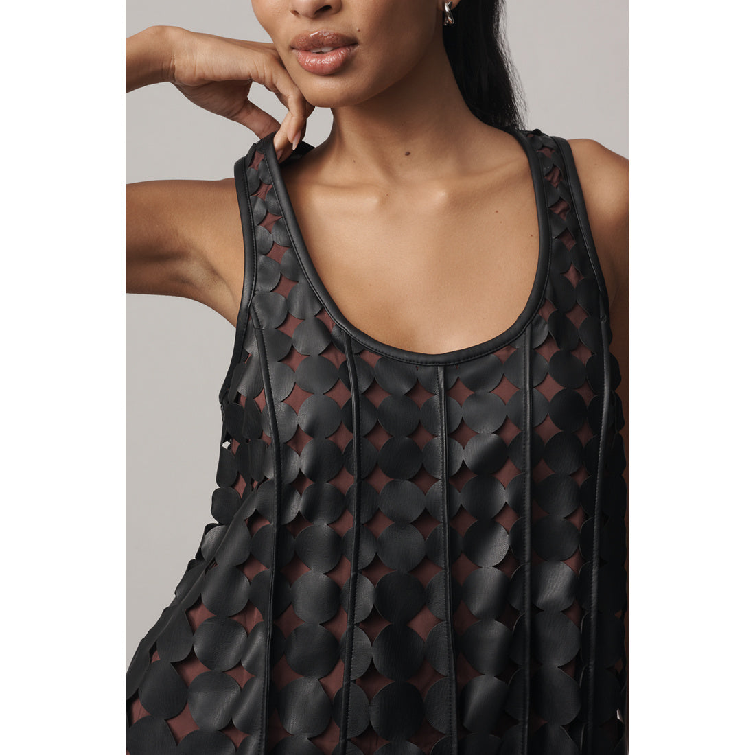 Faux-Leather Sleeveless Swing Dress by Maeve