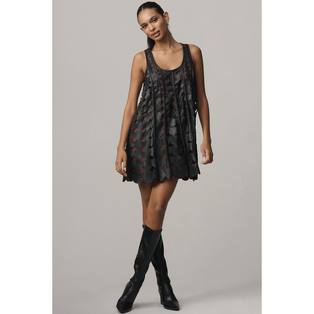 Faux-Leather Sleeveless Swing Dress by Maeve