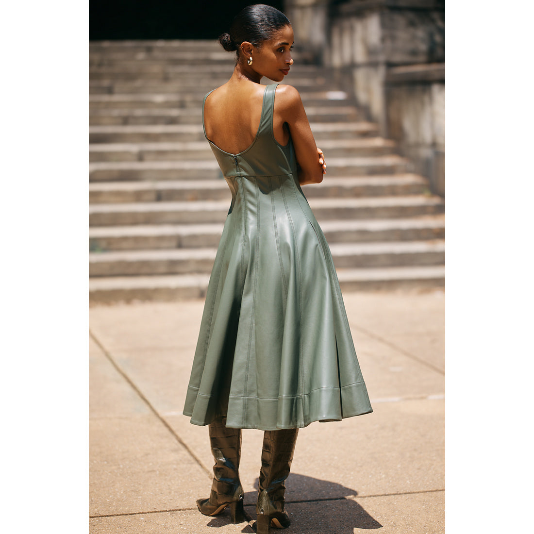 Faux-Leather A-Line Midi Dress by Anthropologie