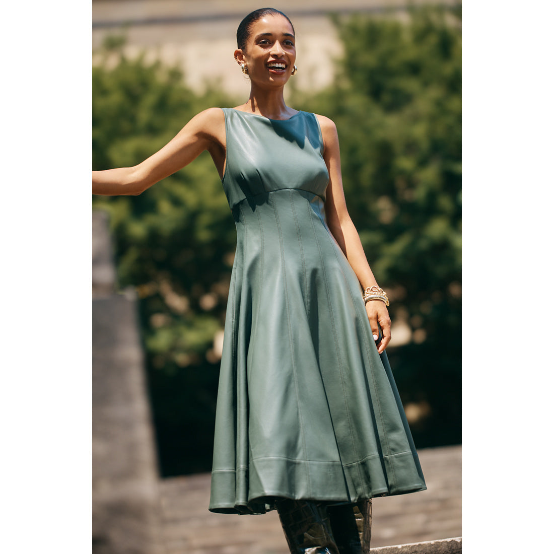 Faux-Leather A-Line Midi Dress by Anthropologie