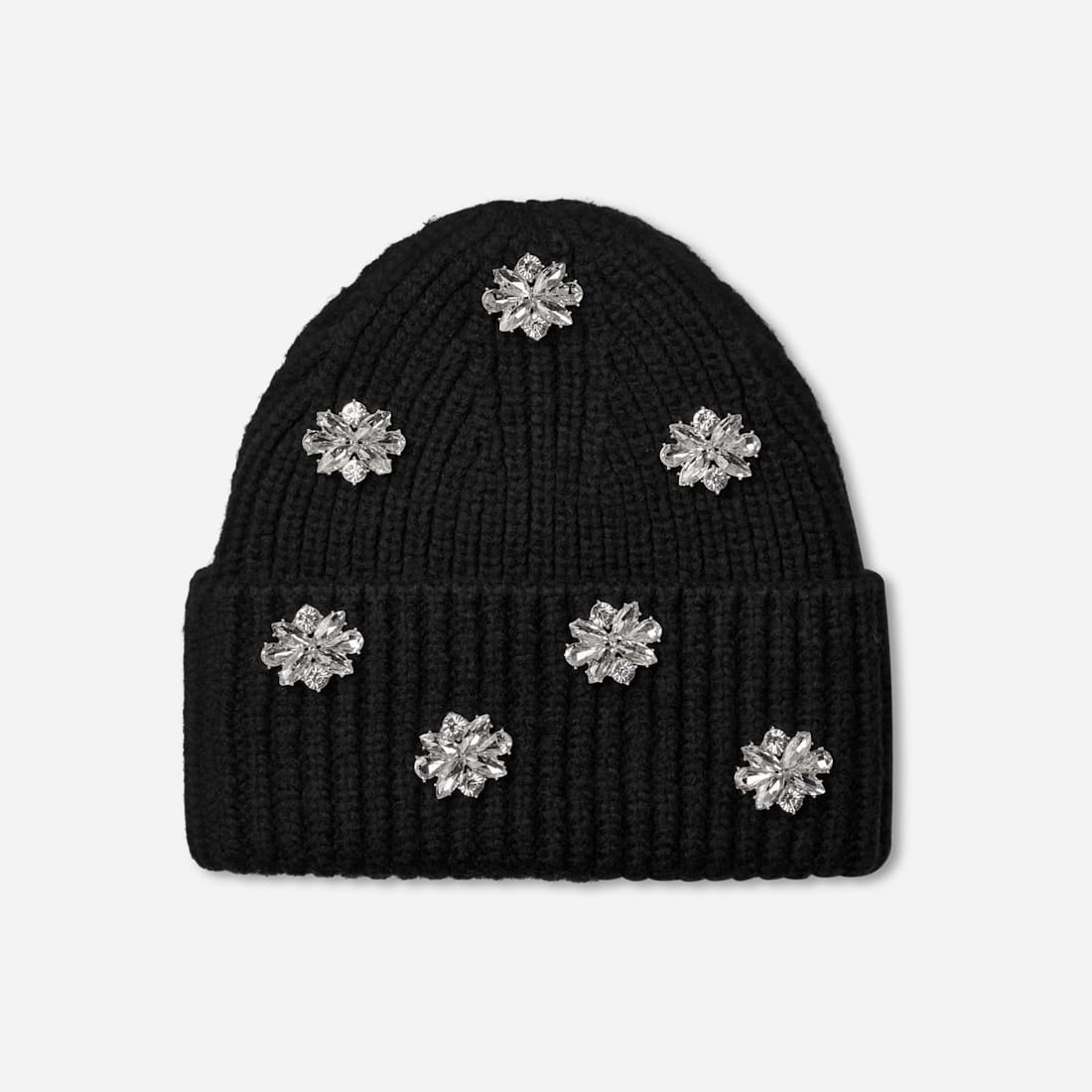 Embellished Knit Cuff Beanie Acrylic Blend