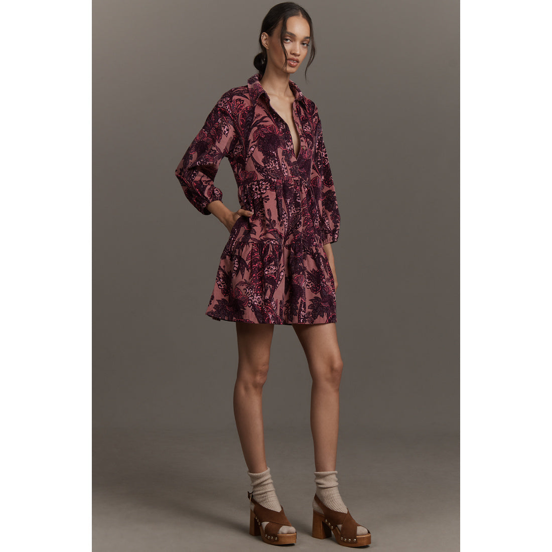 The Bettina Corduroy Tiered Mini Shirt Dress by Maeve, Women's, Size: Medium, Cotton at Anthropologie
