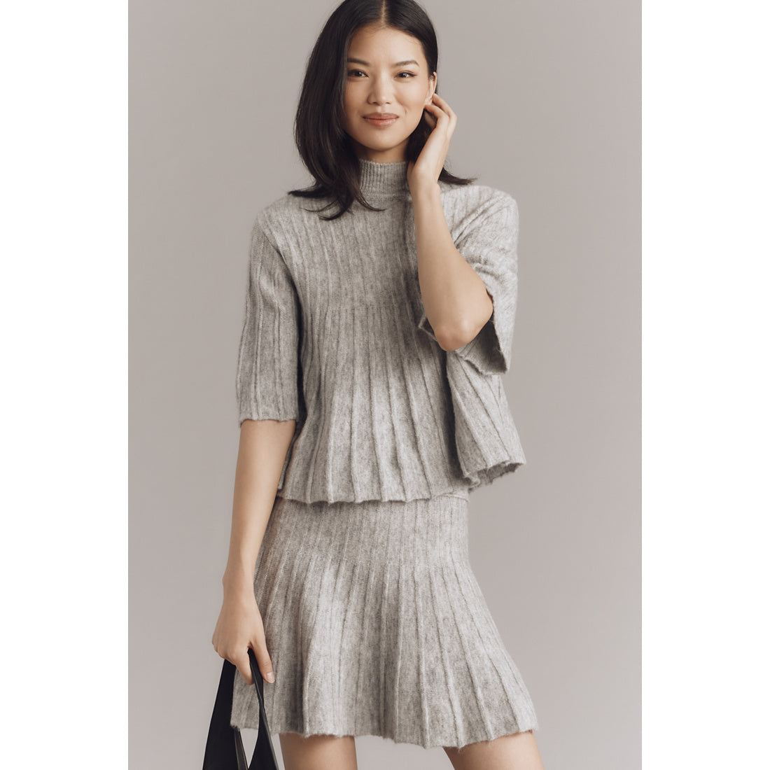 Short-Sleeve Mock-Neck Swing Sweater by Maeve