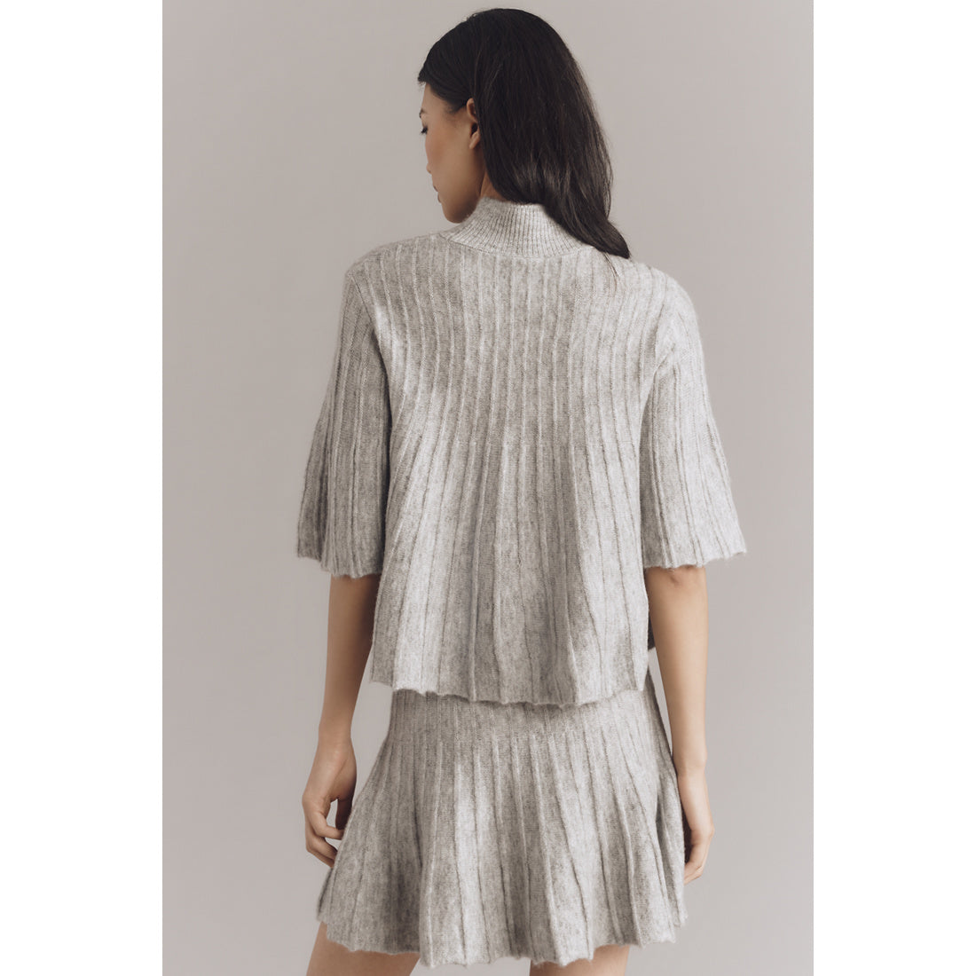 Short-Sleeve Mock-Neck Swing Sweater by Maeve
