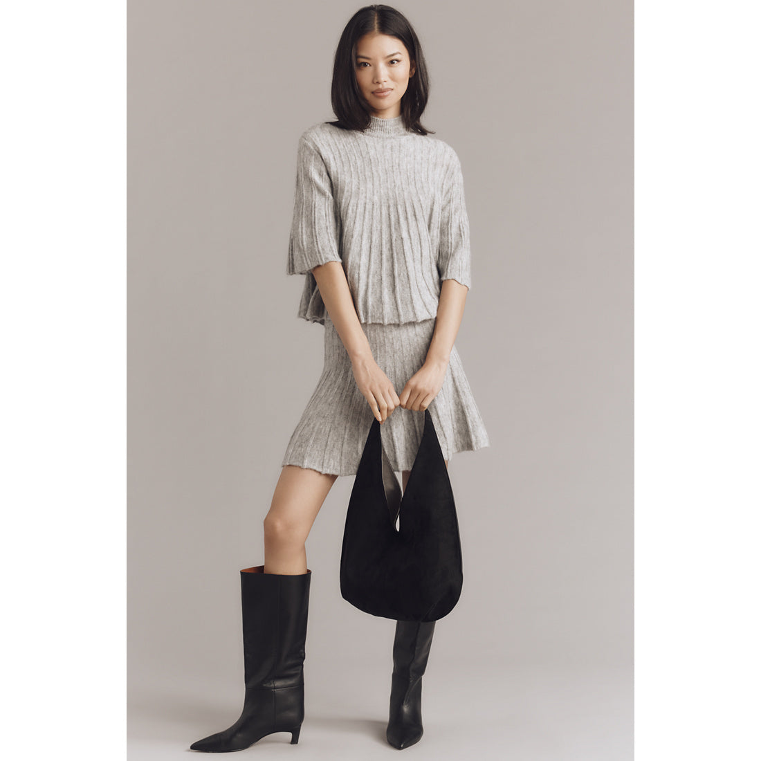 Short-Sleeve Mock-Neck Swing Sweater by Maeve