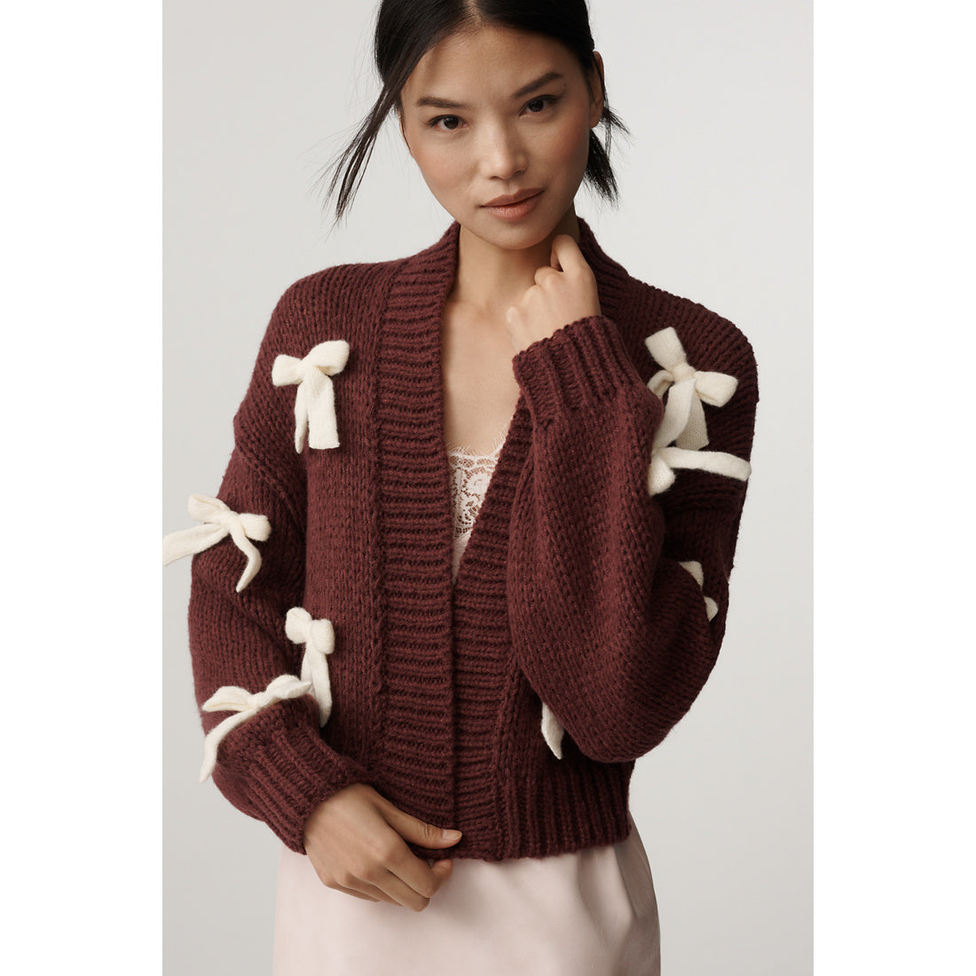 The Alicia 3D Bow Crop Cardigan Sweater by Maeve