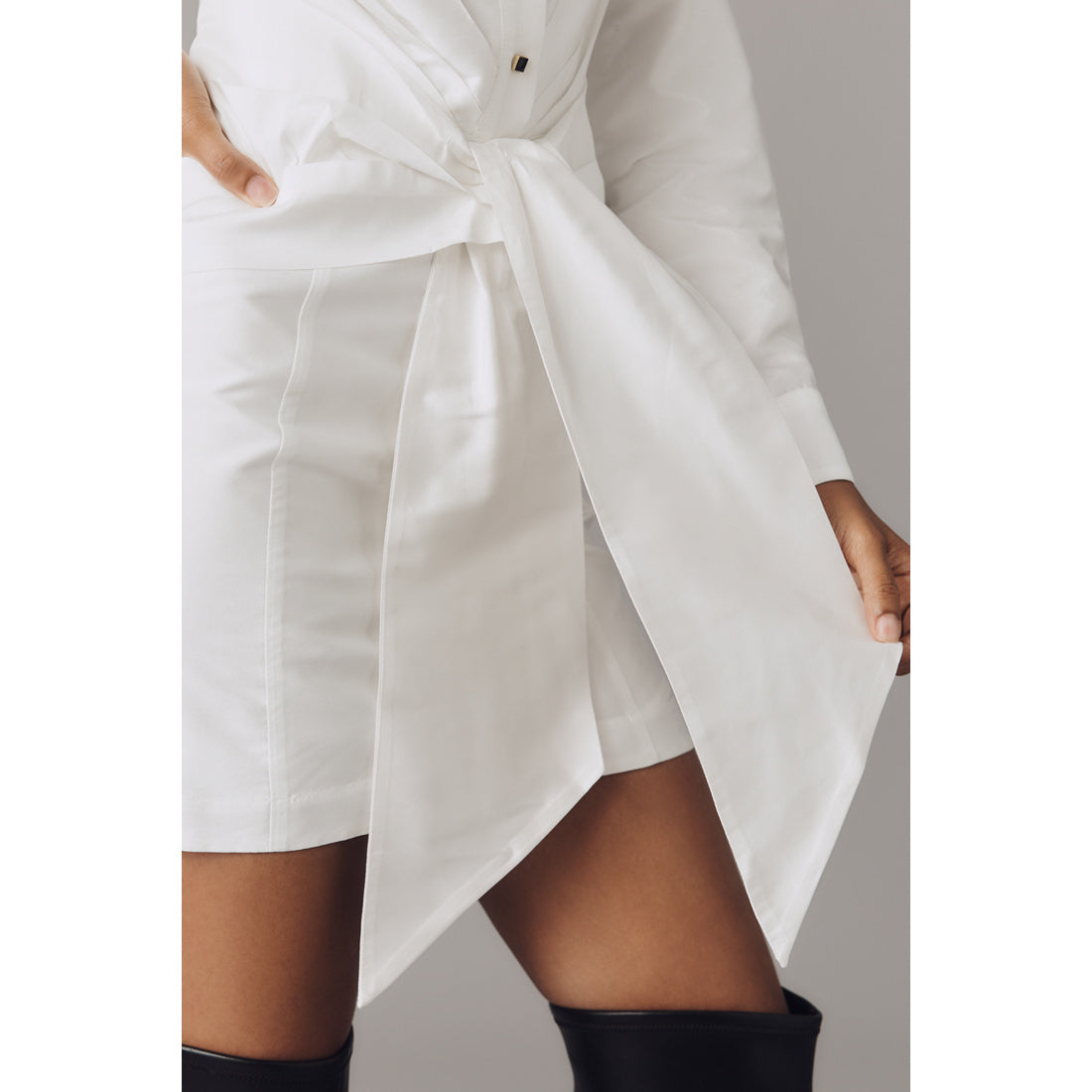 Long-Sleeve Tie-Front Mini Shirt Dress by Anthropologie