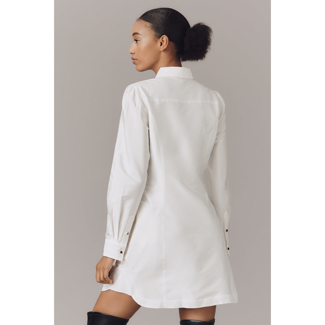 Long-Sleeve Tie-Front Mini Shirt Dress by Anthropologie