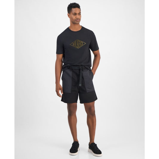 Hugo Boss Men's Gabri Relaxed Fit Belted Mixed Media 7" Shorts