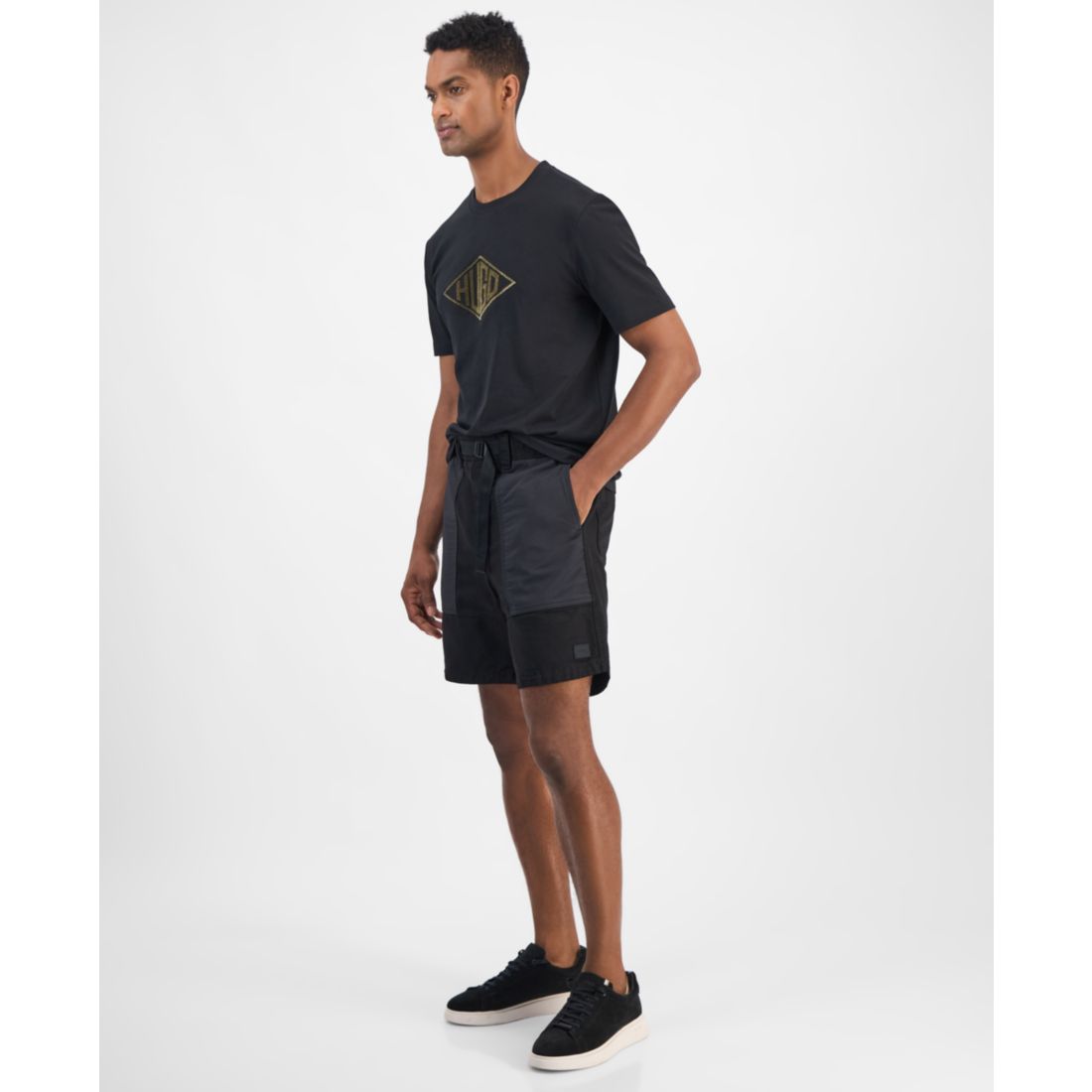 Hugo Boss Men's Gabri Relaxed Fit Belted Mixed Media 7" Shorts