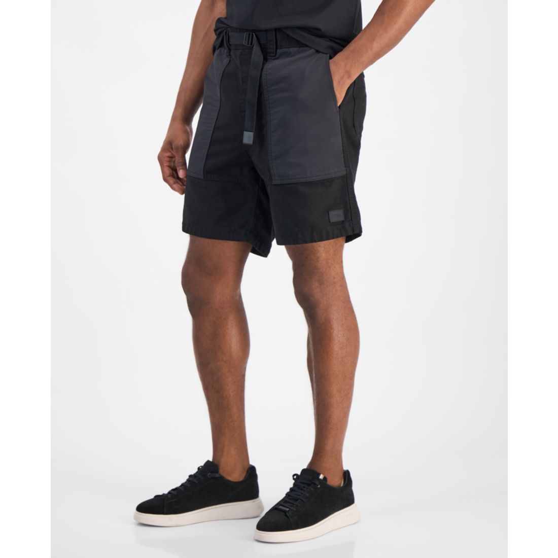 Hugo Boss Men's Gabri Relaxed Fit Belted Mixed Media 7" Shorts