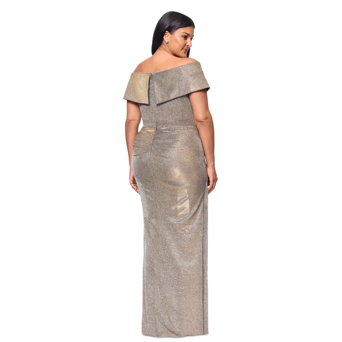Xscape Plus Size Sweetheart-Neck Off-The-Shoulder Metallic Gown