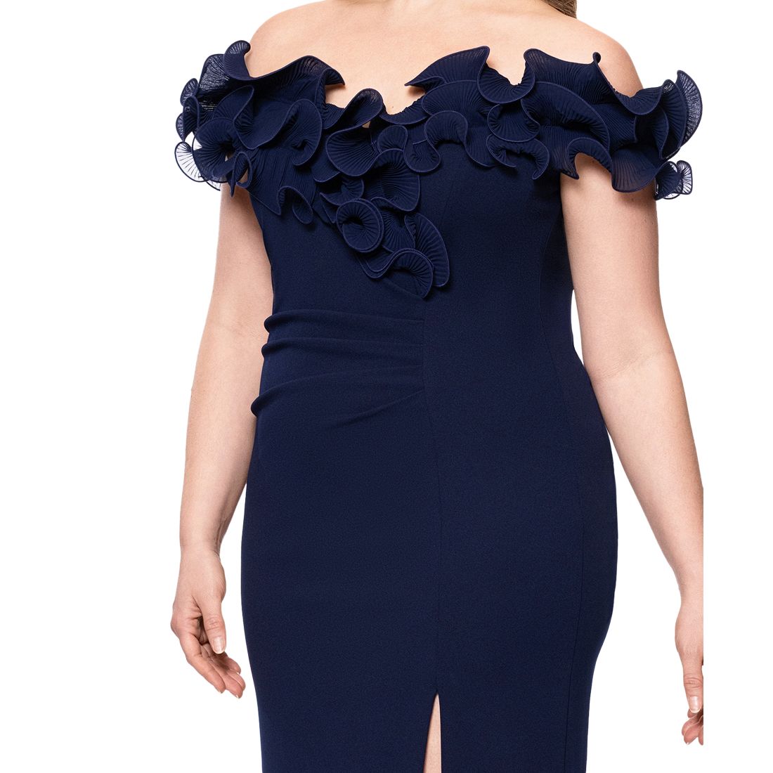 Xscape Plus Size Ruffled Side-Slit Evening Gown