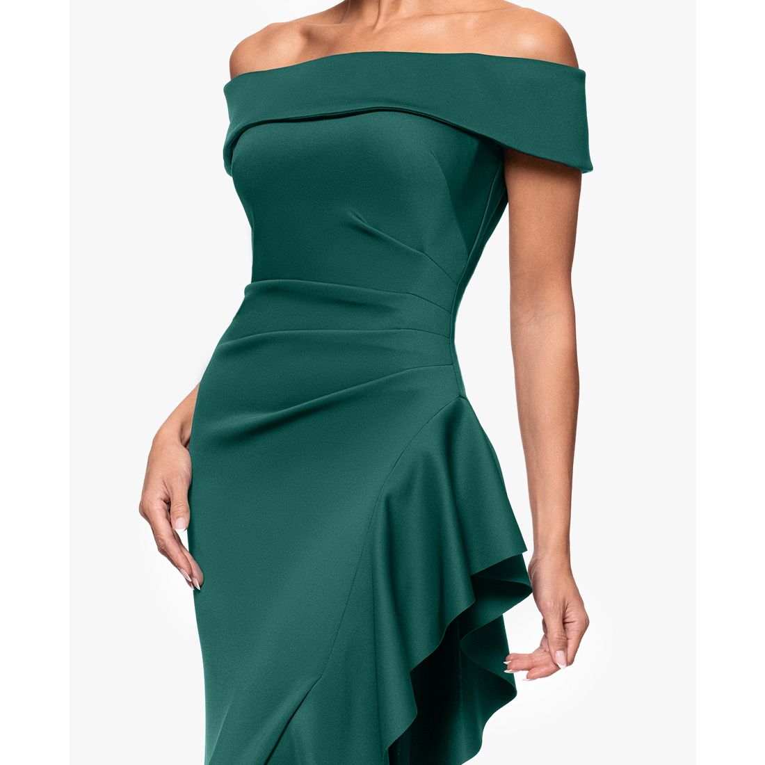 Xscape Women's Off-The-Shoulder Ruffled Side-Slit Gown