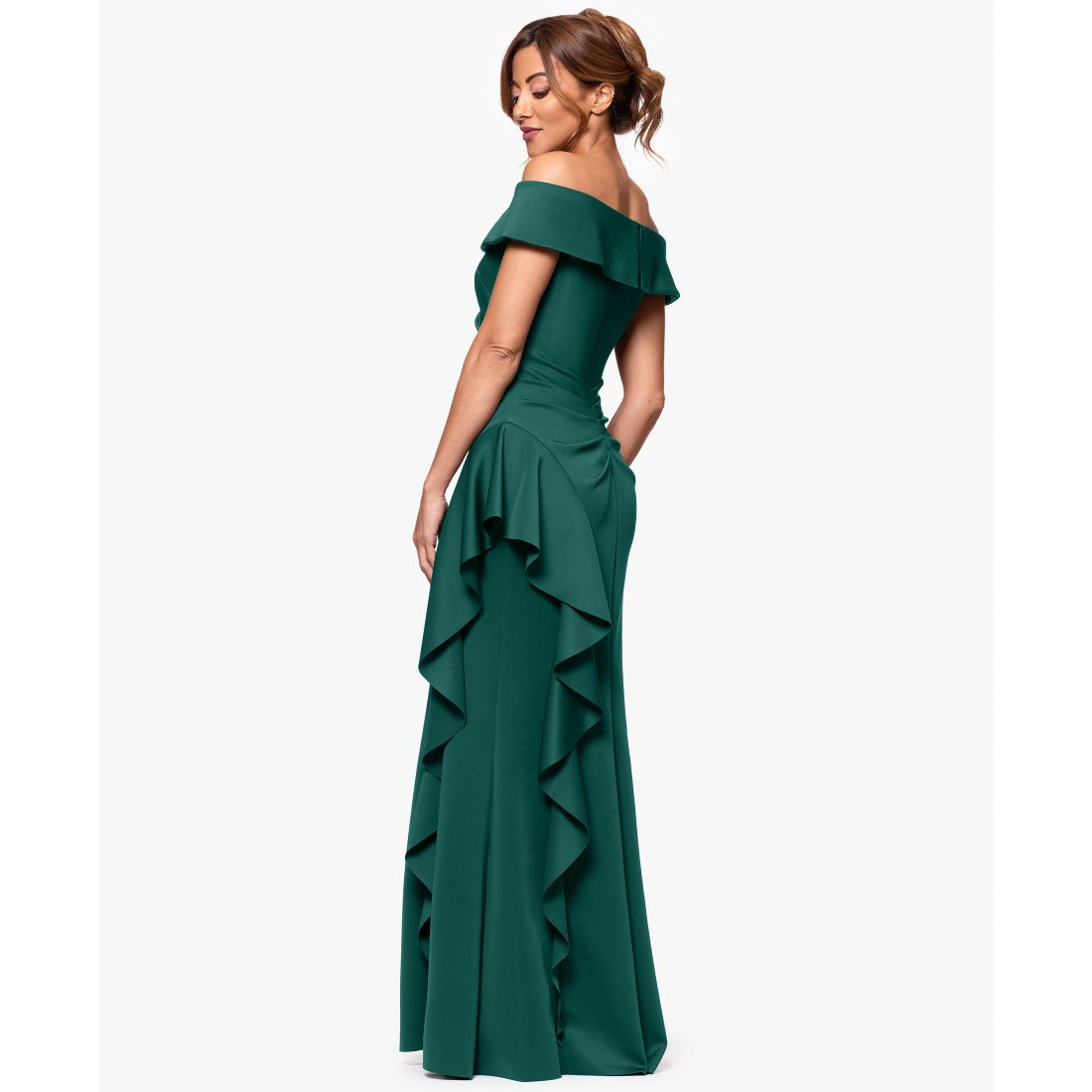 Xscape Women's Off-The-Shoulder Ruffled Side-Slit Gown