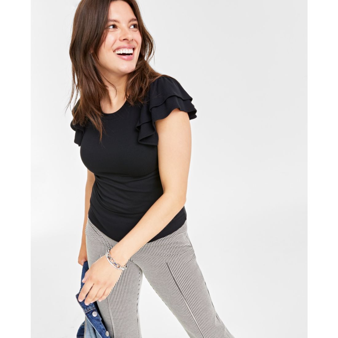 On 34th Women's Flutter-Sleeve Ribbed Top, Created for Macy's