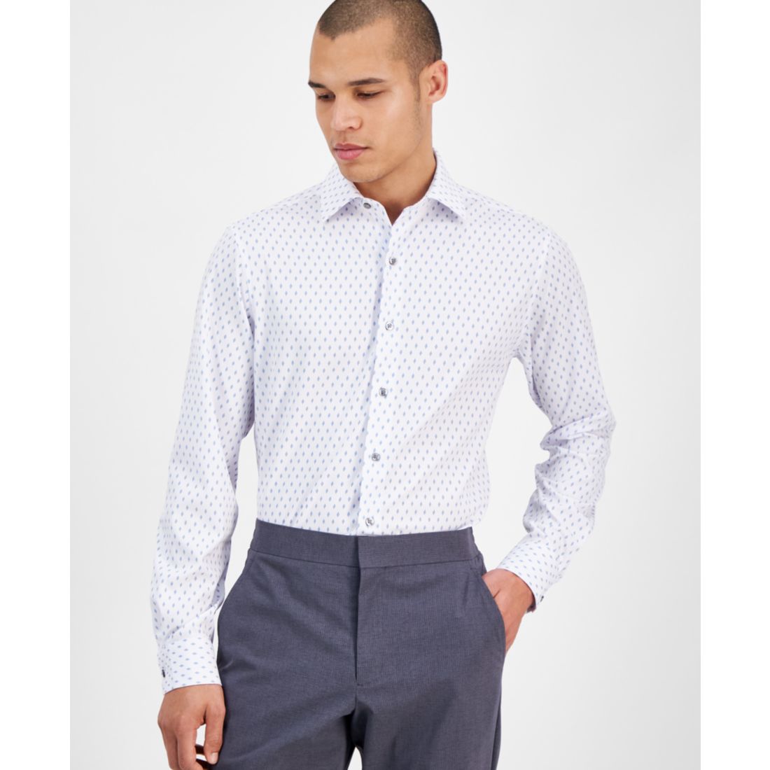 Alfani Men's Slim Fit Long Sleeve Button-Front Dash Diamond Print Shirt, Exclusively at Macy's