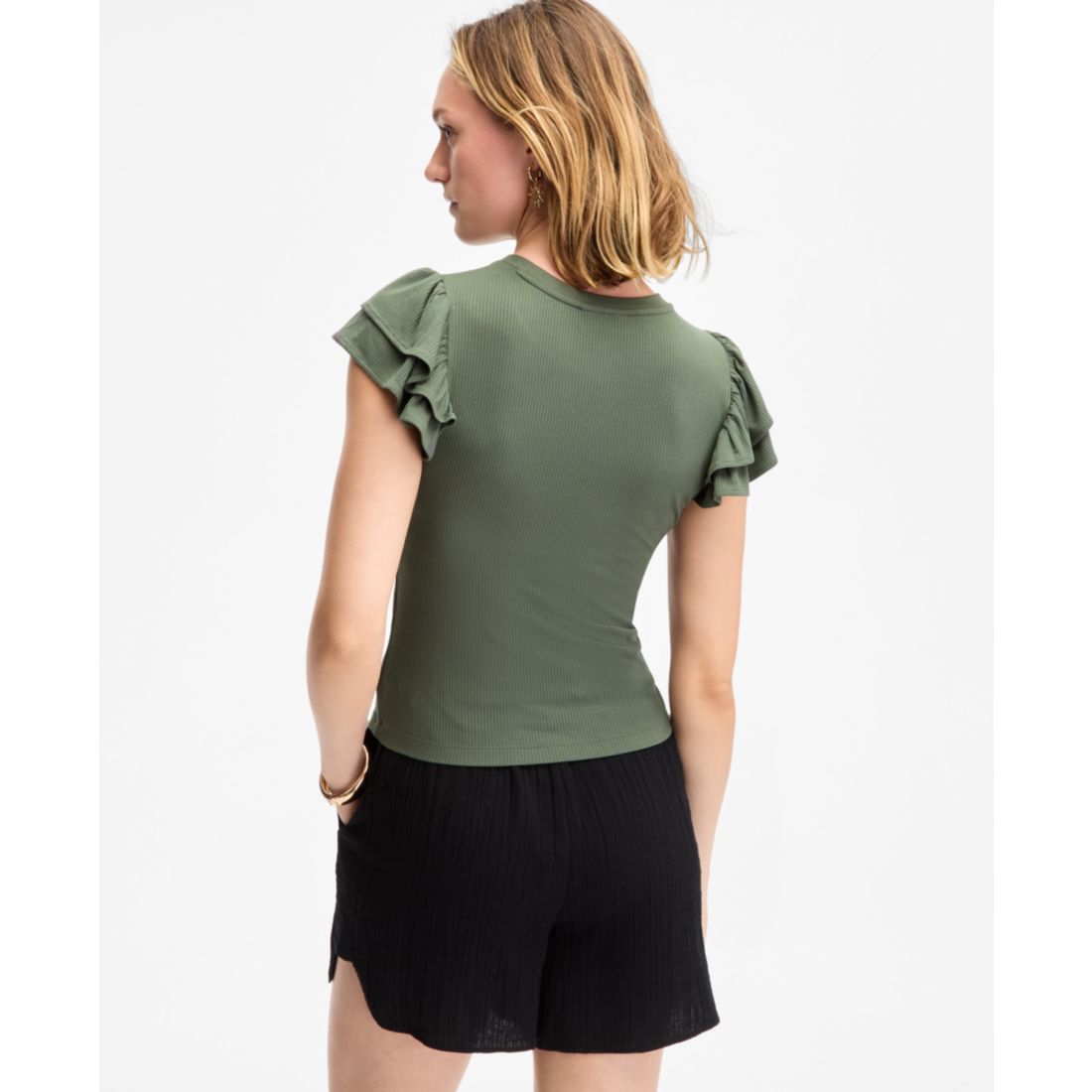 On 34th Women's Flutter-Sleeve Ribbed Top, Created for Macy's