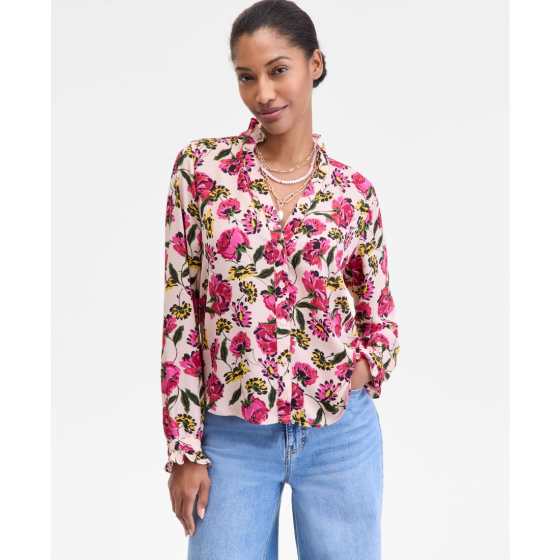 On 34th Women's Ruffle-Trim Split-Neck Blouse, Macy's Exclusive