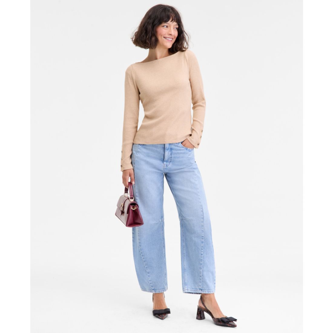 On 34th Women's Button-Cuff Boatneck Top, Macy's Exclusive