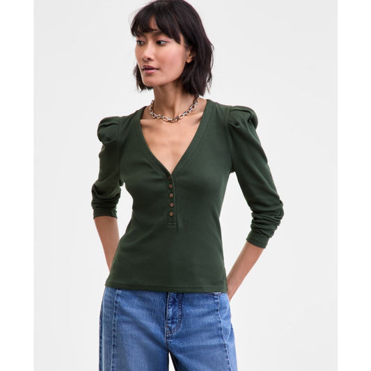 On 34th Women's Puff-Shoulder Long-Sleeve Henley T-Shirt, Macy's Exclusive