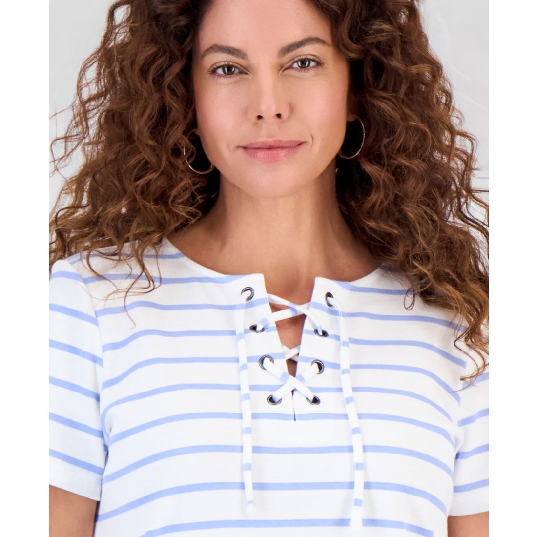 Style & Co Women's Striped Lace-Up Short-Sleeve Top, Macy's Exclusive