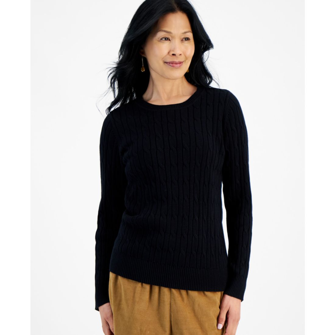 Style & Co Women's Cotton Cable-Knit Crewneck Sweater, Created for Macy's