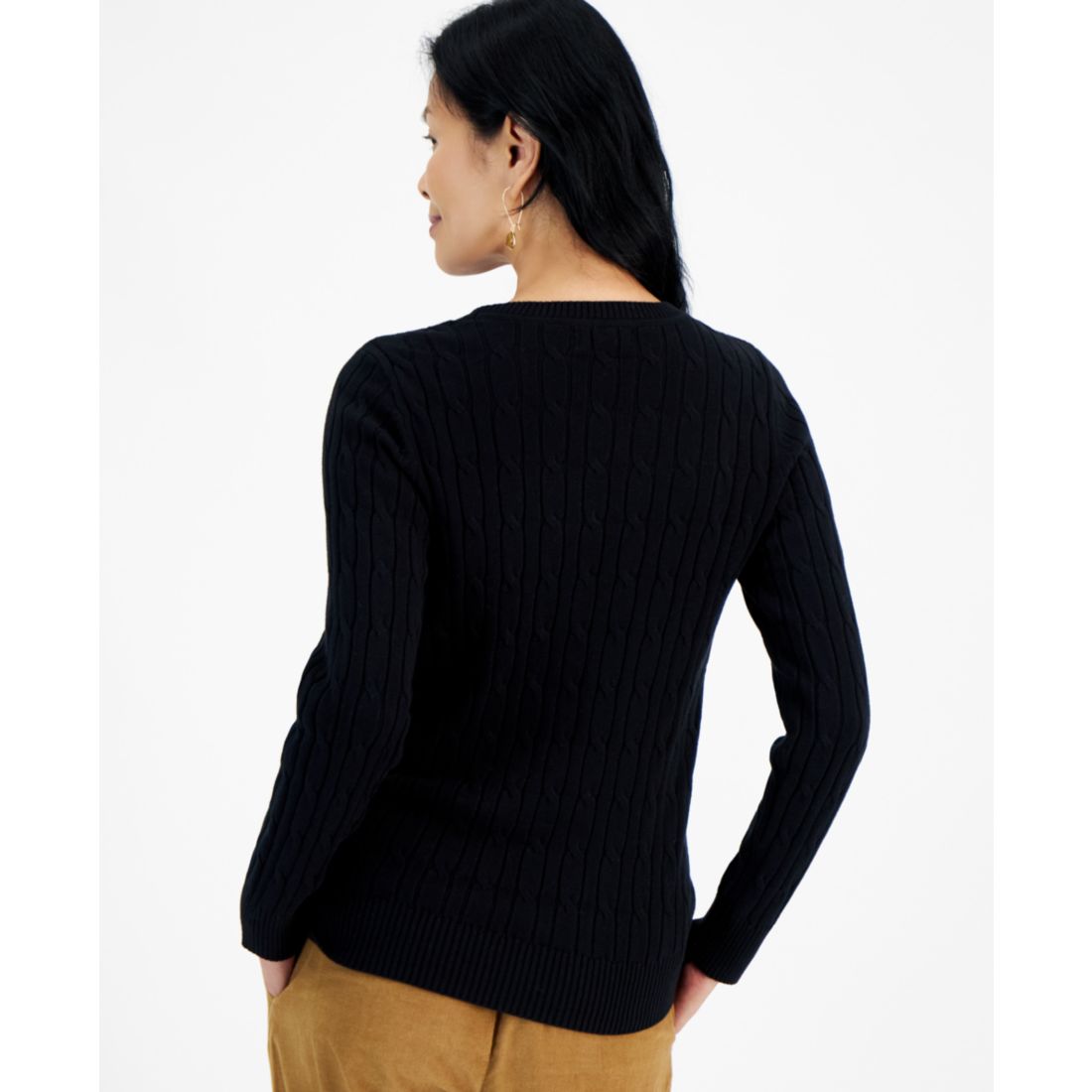 Style & Co Women's Cotton Cable-Knit Crewneck Sweater, Created for Macy's