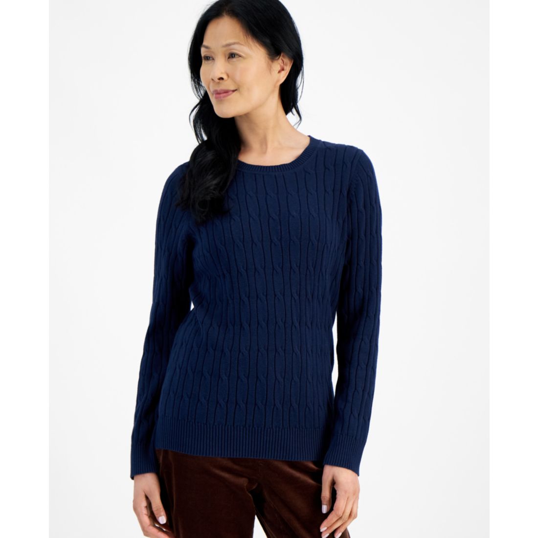 Style & Co Women's Cotton Cable-Knit Crewneck Sweater, Created for Macy's