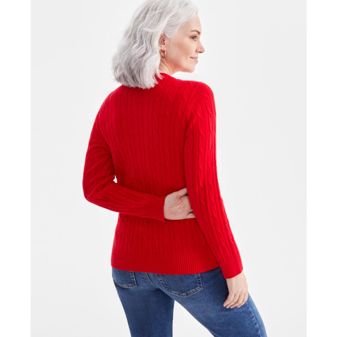 Style & Co Women's Cotton Cable-Knit Crewneck Sweater, Created for Macy's