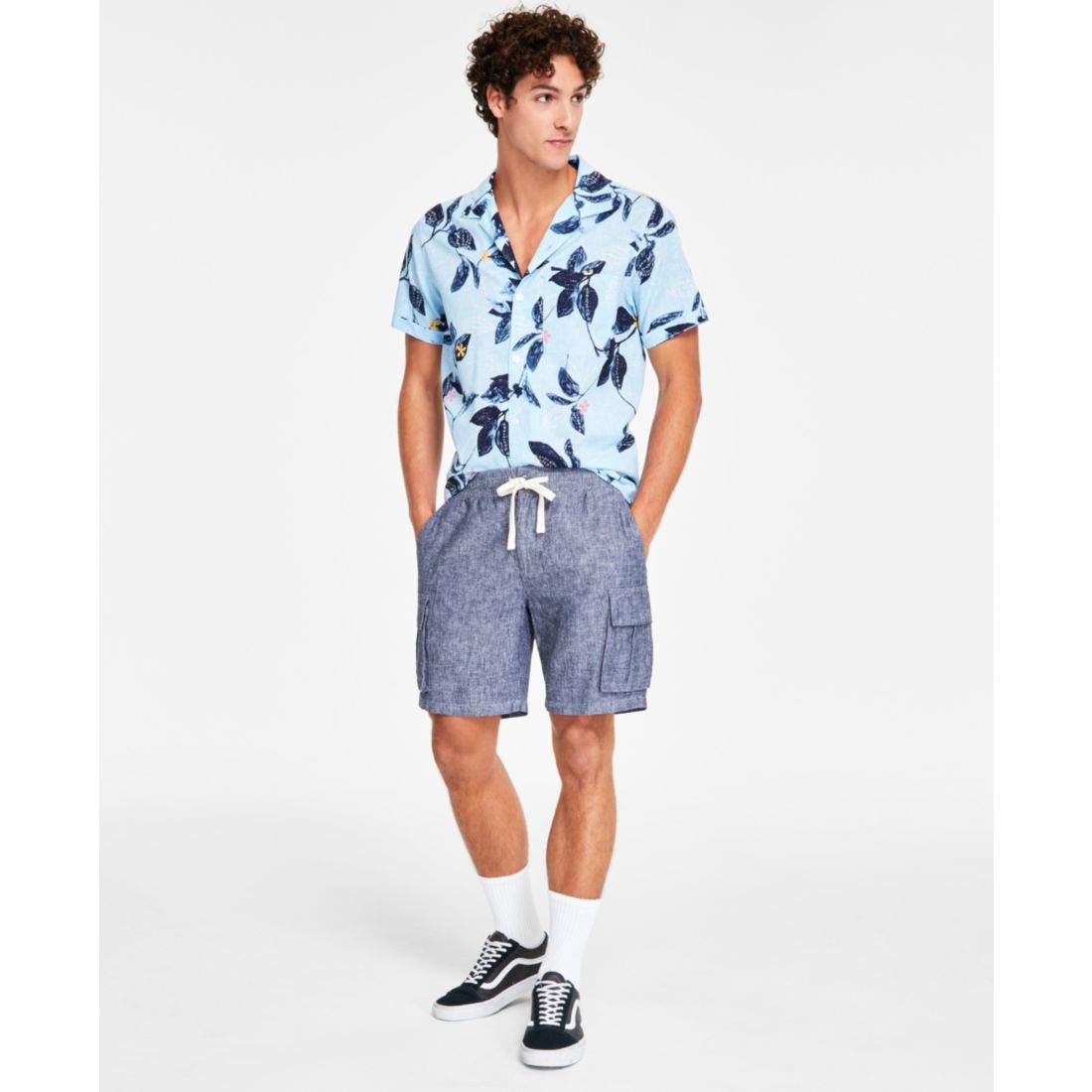 Sun + Stone Men's Drawstring 8" Linen Blend Cargo Shorts, Exclusively at Macy's