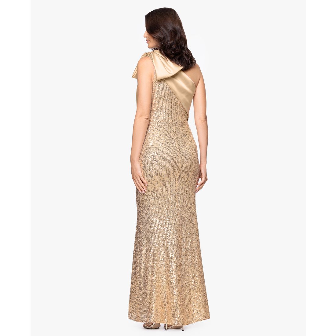 Betsy & Adam Women's Sequined One Shoulder Gown