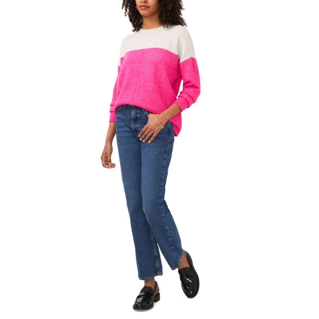 Vince Camuto Women's Cozy Extended Shoulder Color Blocked Sweater