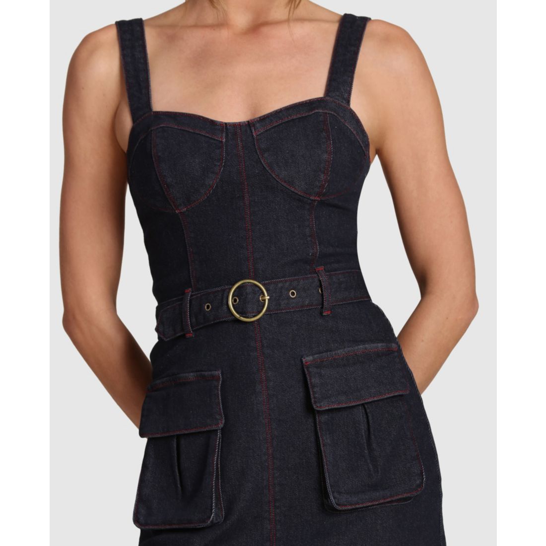 Avec Les Filles Women's Utility Sweetheart Neck Mini Dress