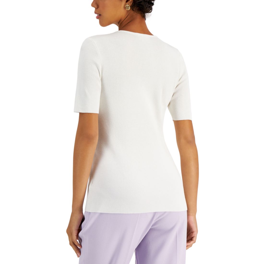 Tahari Asl Women's Fine-Rib Crewneck Sweater T-Shirt, Regular & Petite