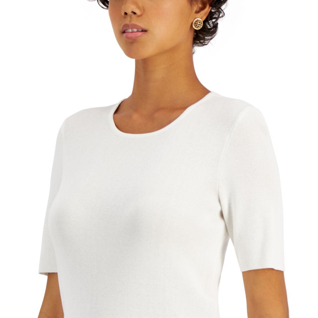 Tahari Asl Women's Fine-Rib Crewneck Sweater T-Shirt, Regular & Petite