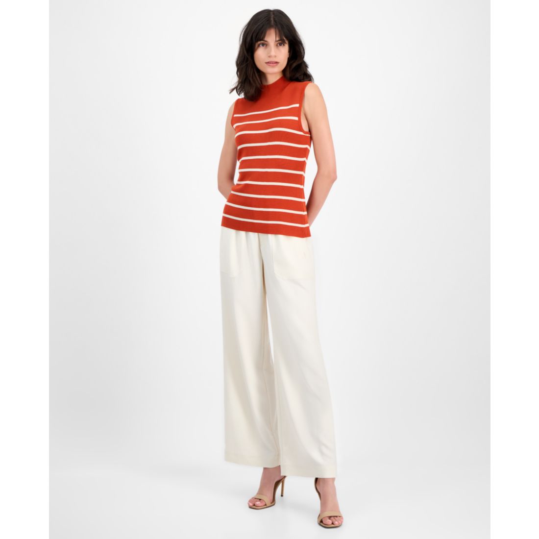 Tahari Asl Women's Striped Mock-Neck Sleeveless Sweater