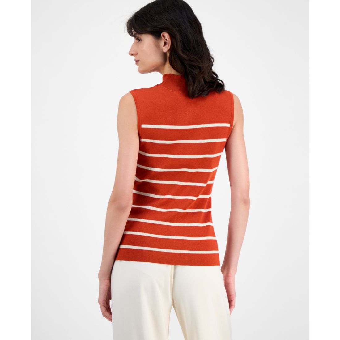 Tahari Asl Women's Striped Mock-Neck Sleeveless Sweater