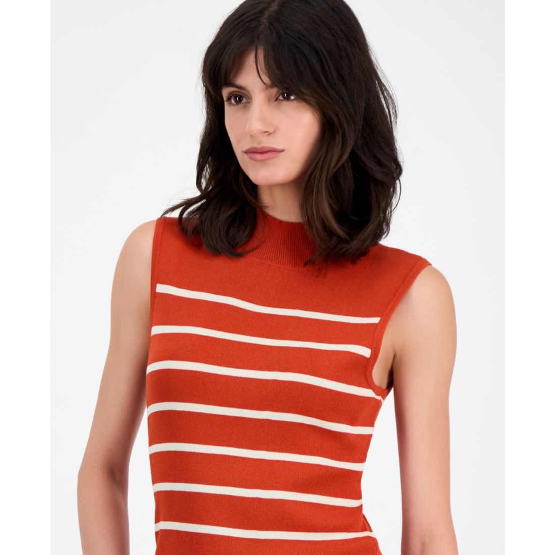 Tahari Asl Women's Striped Mock-Neck Sleeveless Sweater