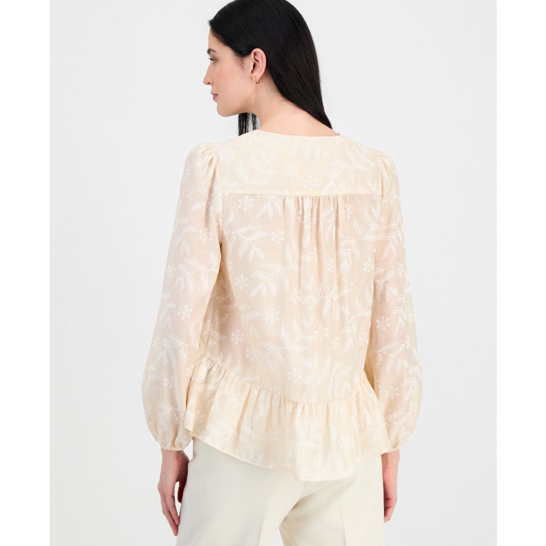 Tahari Asl Women's Long-Sleeve Peplum Blouse